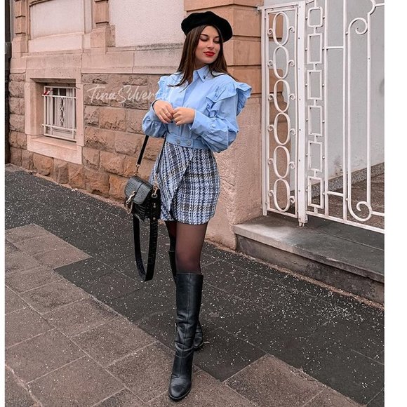 BLOGGER'S FAVE! Zara Textured Weave Mini Skirt Blue Sz M NWT - Picture 5 of 13